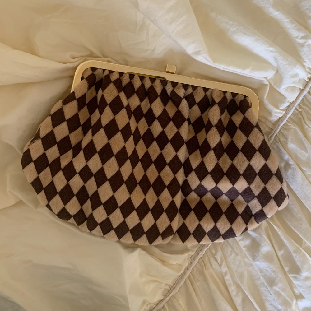 brown and beige clutch
